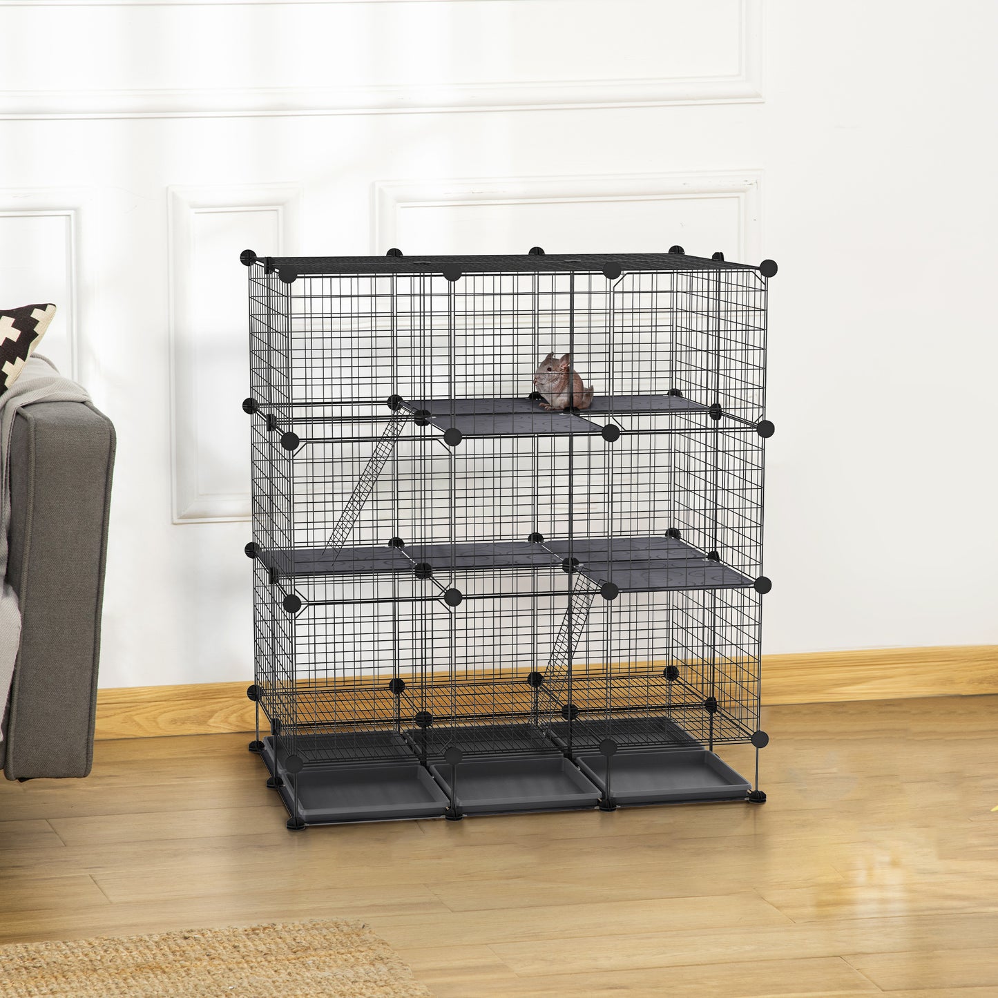 Pawhut Jaula Para Pequeños Animales Diy Con 4 Puertas 6 Bandejas 111x75x119 Cm_1