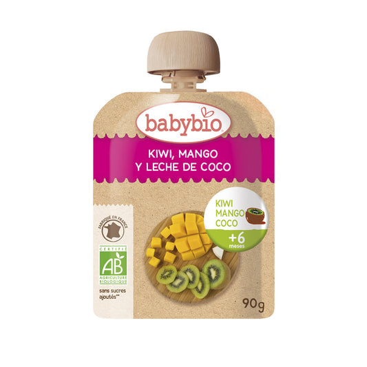 Saquetas de fruta: Kiwi, manga e bebida de coco, Babybio, 90 g