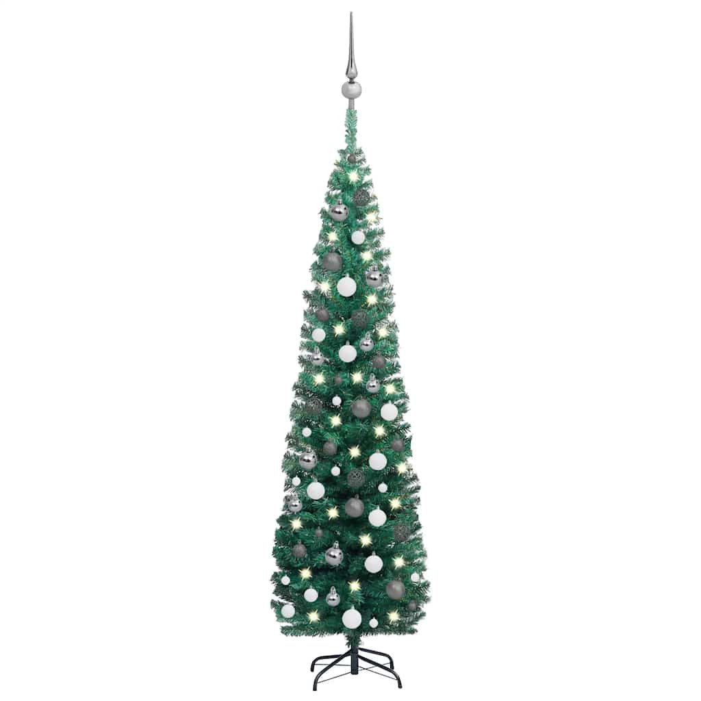 Vidaxl Árbol De Navidad Preiluminado Con Luces Y Bolas Verde 180 Cm_0