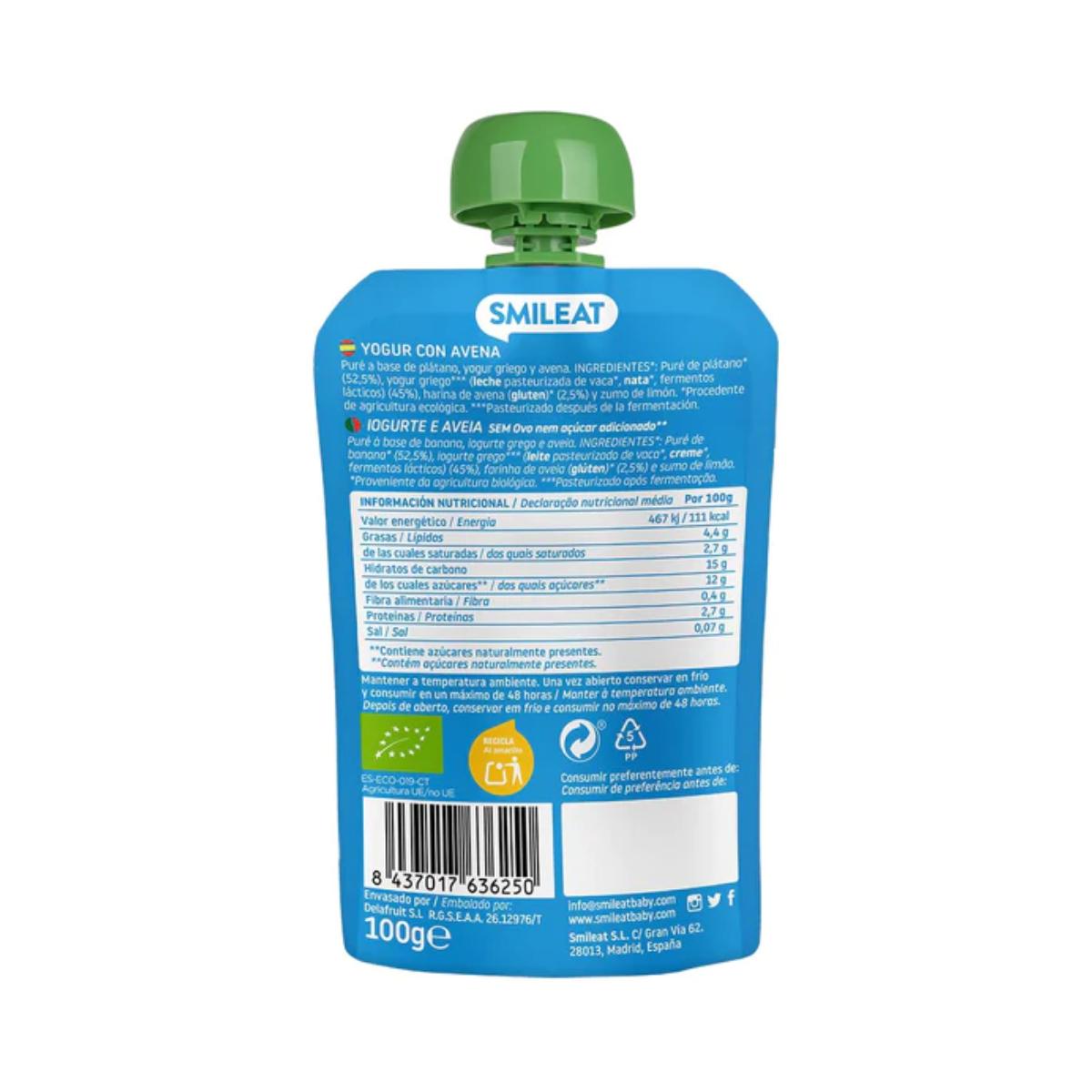 Embalagem com 4 saquetas de iogurte e aveia biológica Smileat, 100g