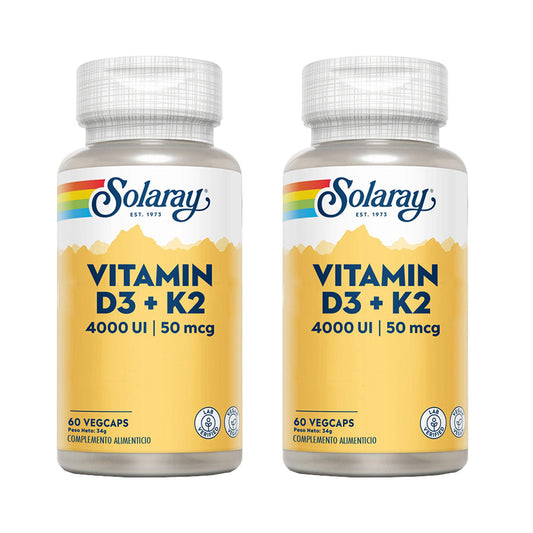 Embalagem 2x Vitamina D3-K2 Solaray 60 cápsulas