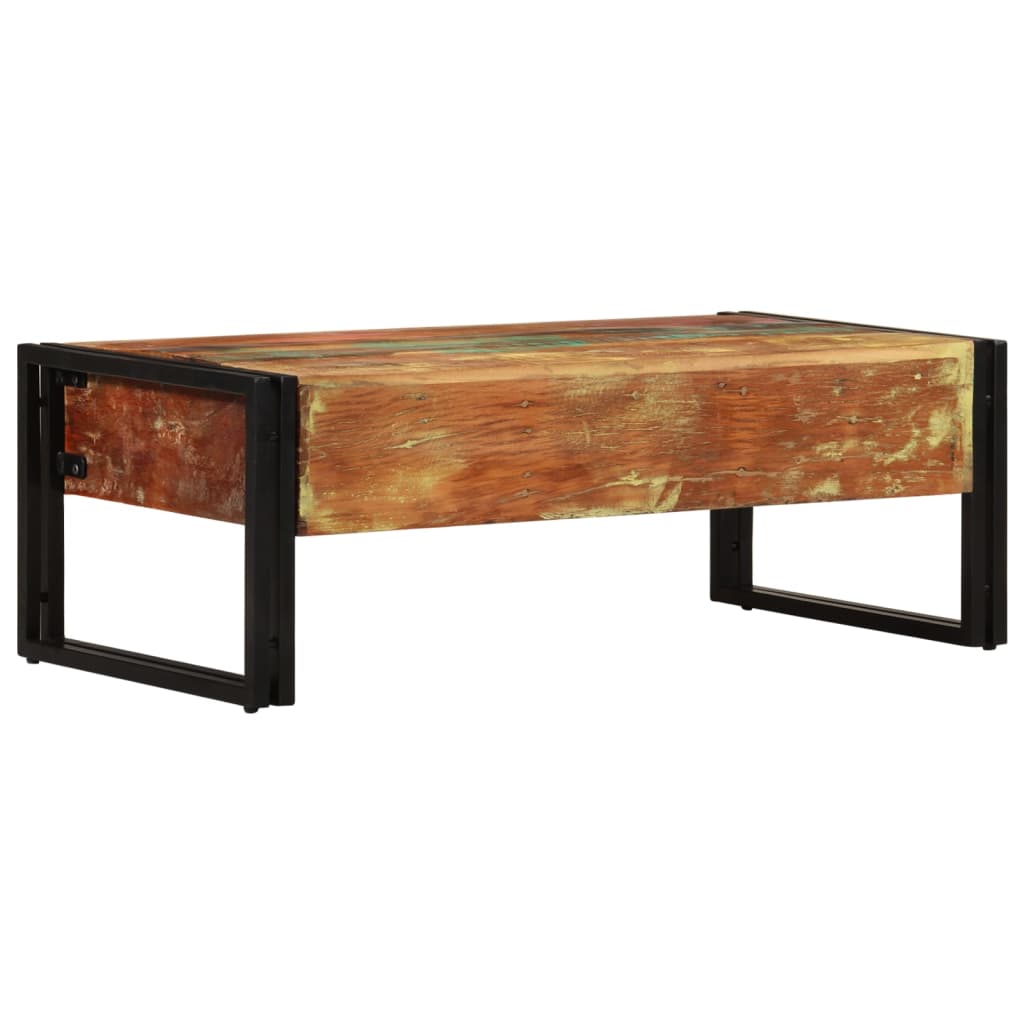 Mesa De Centro 3 Cajones Madera Maciza Reciclada 100x50x35 Cm_2