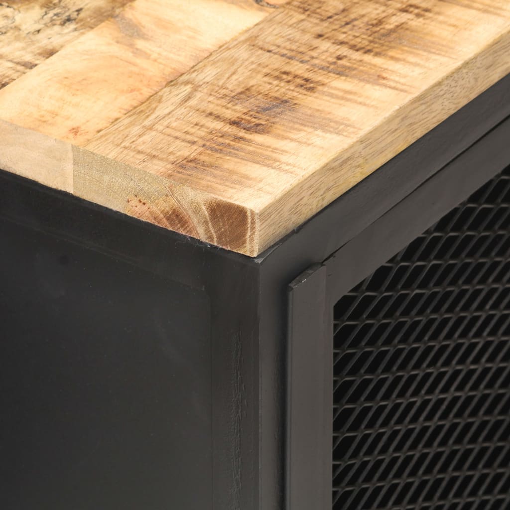 Mesita De Noche Madera Maciza De Mango Rugosa 40x30x53 Cm_4