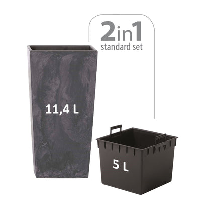 Maceta Alta 11,4 L Prosperplast Urbi Square Effect De Plástico Con Depósito En Color Antracita, 37,5 (alto) X 19,5 (ancho) X 19,5 (profundo) Cms