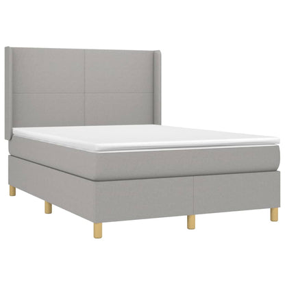 Cama Box Spring Colchón Y Luces Led Tela Gris Claro 140x200 Cm / Vetonek_1