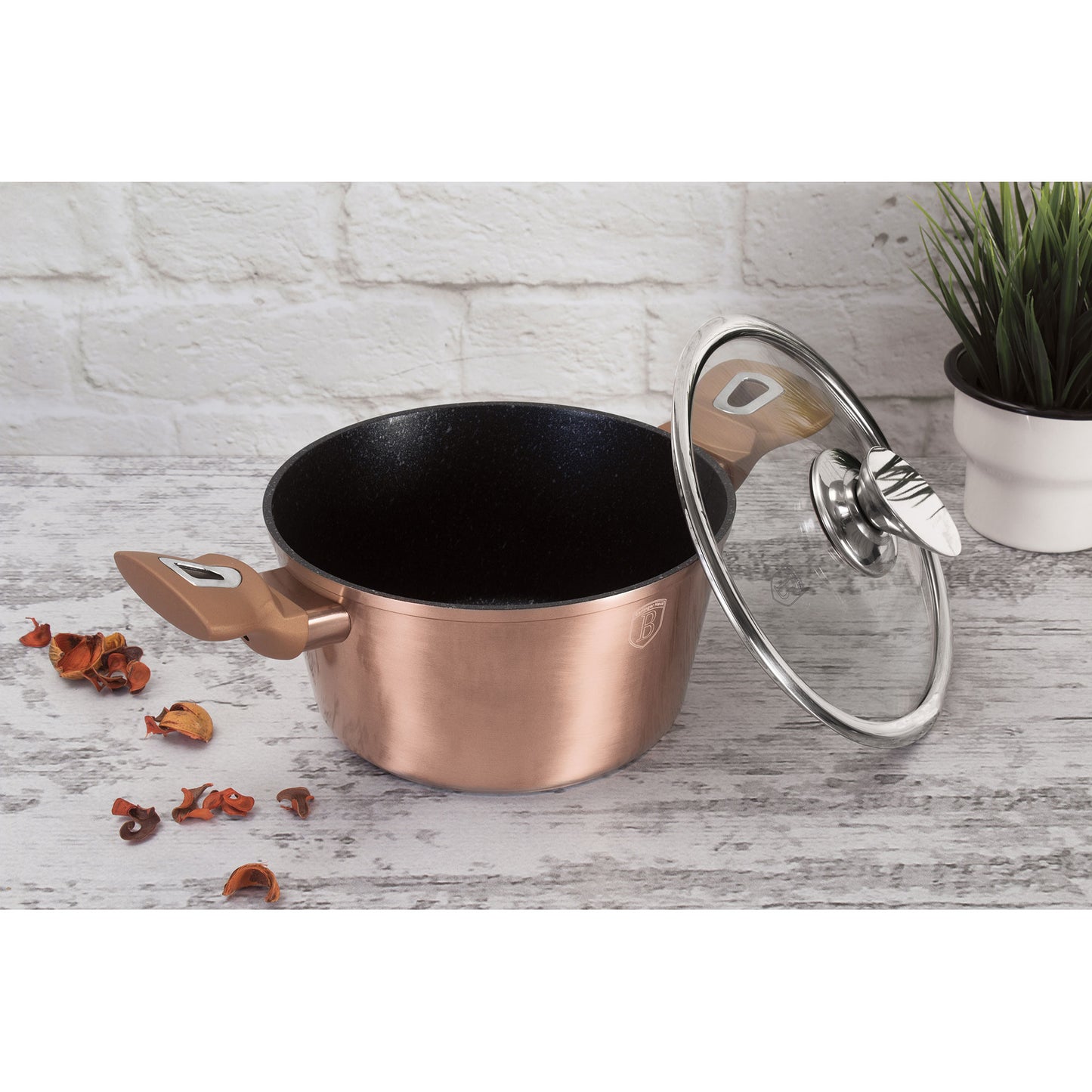 Batería De Cocina Aluminio Forjado Antiadherente Sin Pfoa, Set 2 Cacerolas, 1 Sartén, Tapas Berlinger Haus Rose Gold Oro Rosado_3