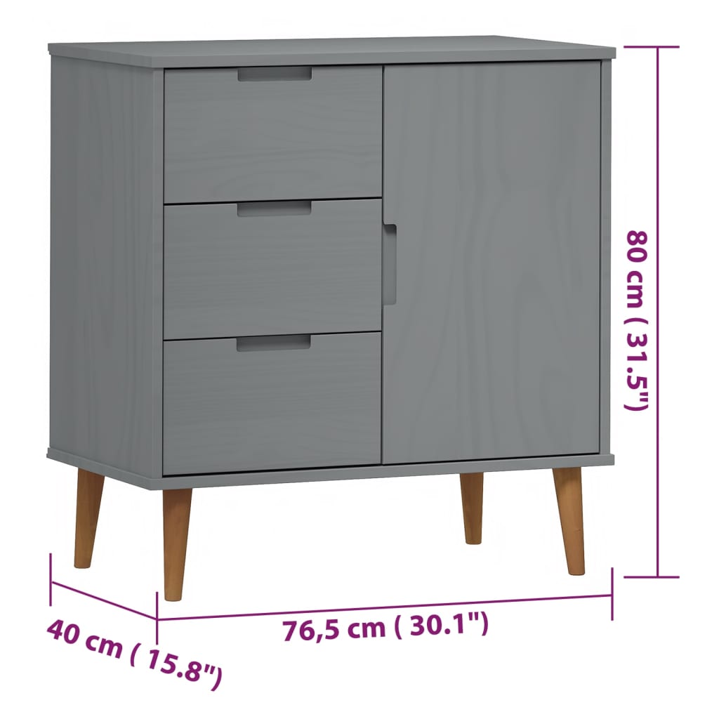 Aparador Molde Madera Maciza De Pino Gris 76,5x40x80 Cm / Vetonek_5