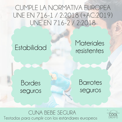 Cuna De Bebé Indi Estilo Nórdico Infantil 120x60cm Blanca Y De Madera De Haya, 5 Alturas De Somier Y 4 Ruedas Con Freno_2