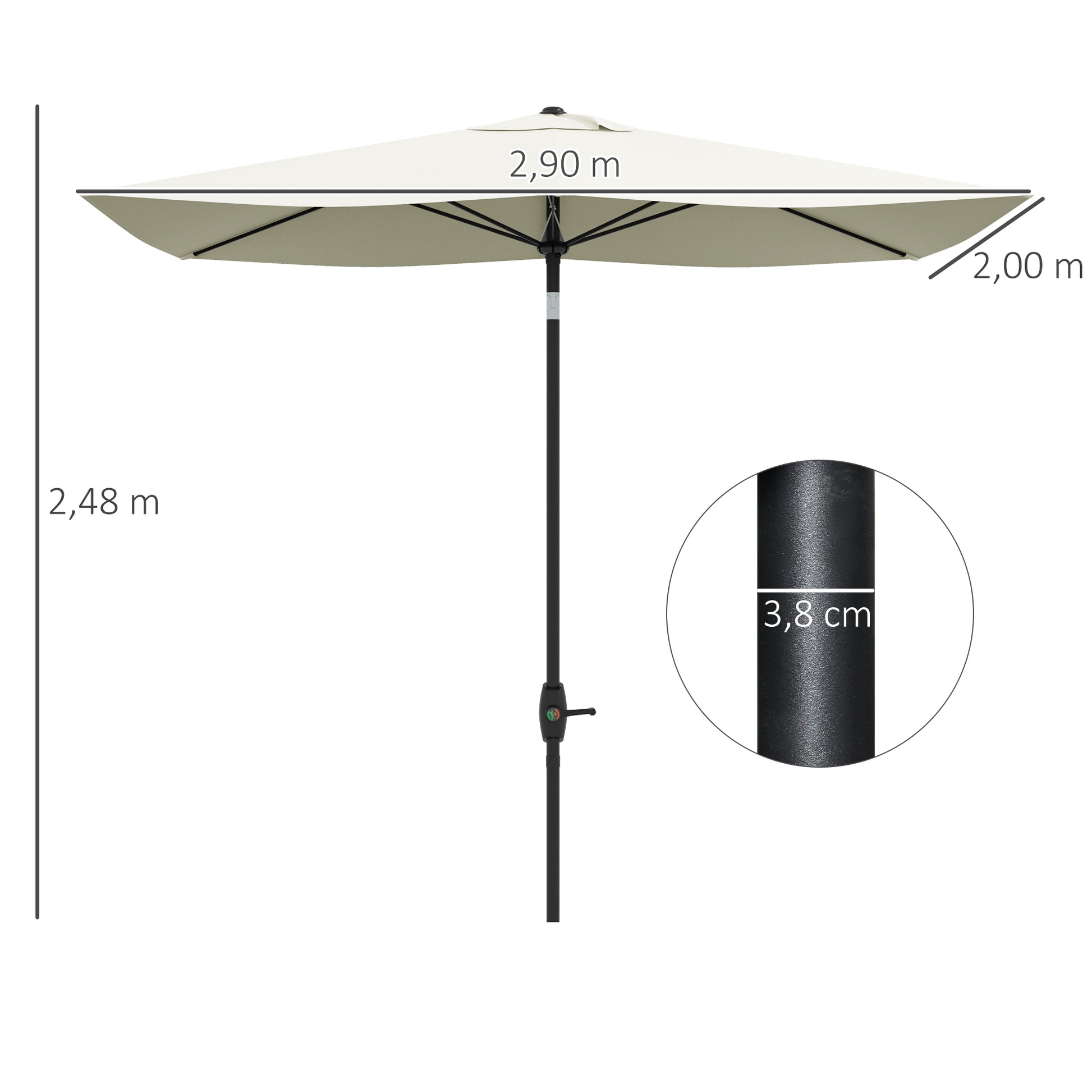 Outsunny Sombrilla De Terraza Exterior 3x2 M Con Ángulo Ajustable Beige_2