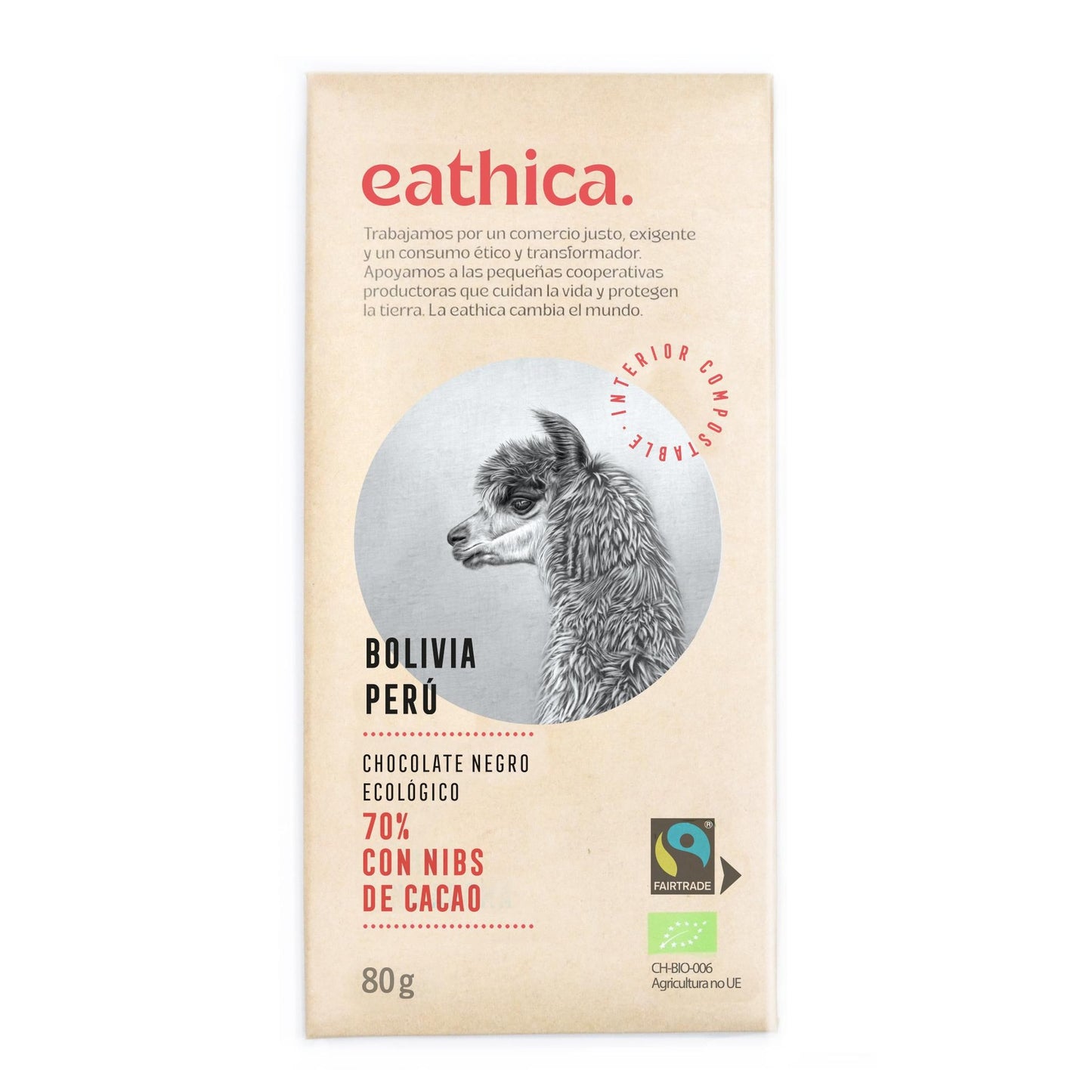 Eathica Chocolate 70% Bolívia BIO Cacau Nibs 80 g