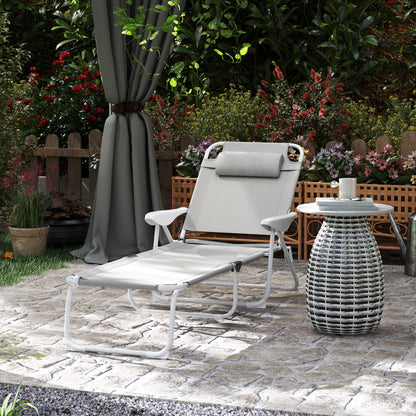 Outsunny Tumbona Plegable De Jardín Exterior Con Respaldo Ajustable Gris_1