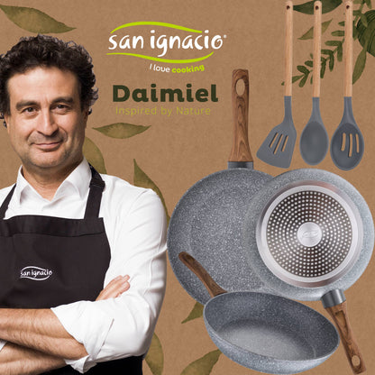 Set 3 Sartenes Ø22 Ø26 Y Ø28 + Set Utensilios, Daimiel, Aluminio Forjado, Inducción