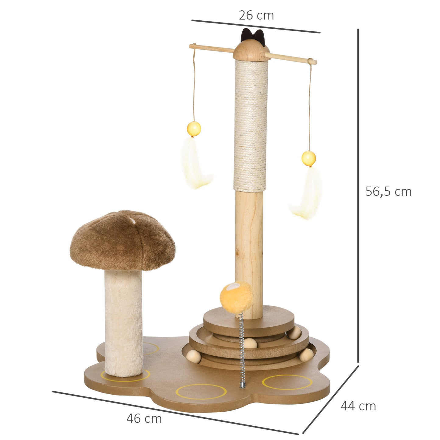 Pawhut Rascador Para Gatos De Sisal Con Seta Juego Con Muelle Y Base De Madera_2