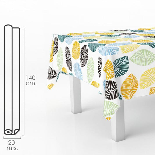 Mantel Hule Rectangular Hojas Colores. Impermeable Antimanchas Pvc 140 Cm. X 20 Metros. Rollo Recortable. Interior Y Exterior_0