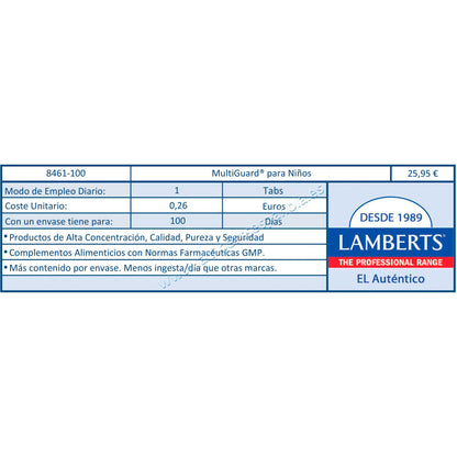 Lamberts Multi-Guard Vitaminas e Minerais Infantis, 100 Comprimidos Mastigáveis