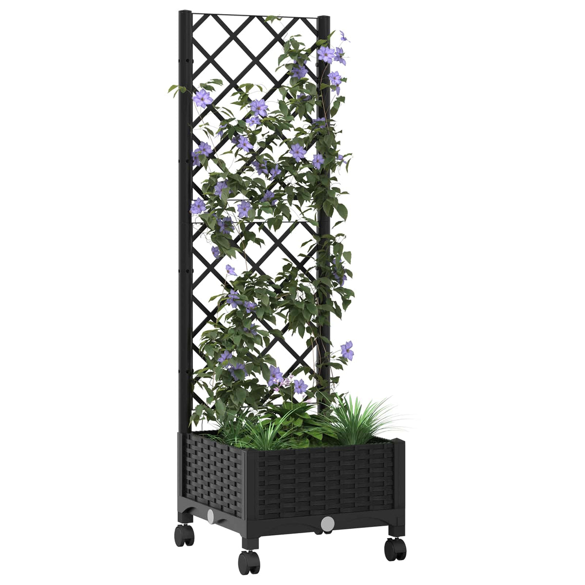 Jardinera Con Enrejado Y Ruedas Negro 40 X 40 X 131,5 Cm Pp_2