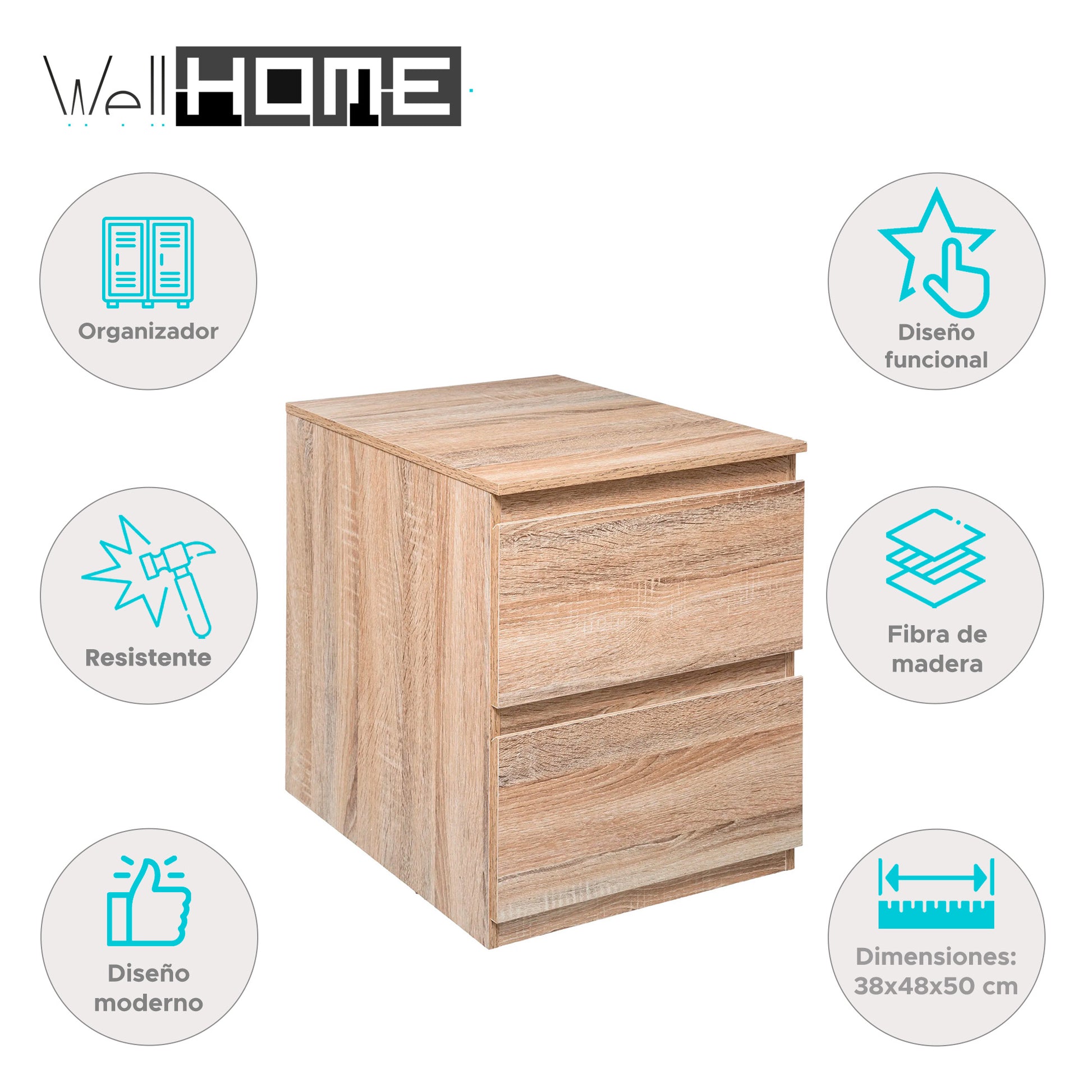 Well Home - Cómoda 2 Cajones Beige 50x38x48cm_1