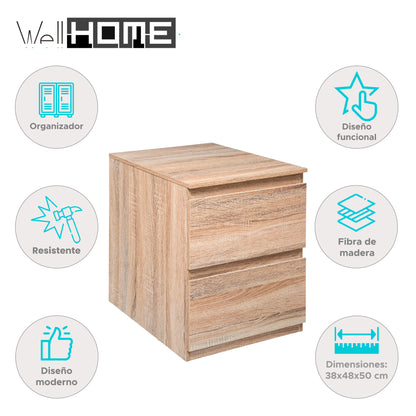 Well Home - Cómoda 2 Cajones Beige 50x38x48cm_1