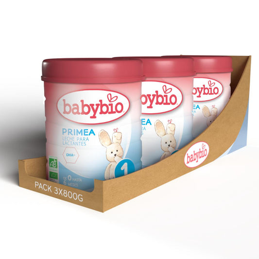 Embalagem com 3 unidades de Leite Infantil Primea 1 (dos 0 aos 6 meses) Babybio Biológico 800 g