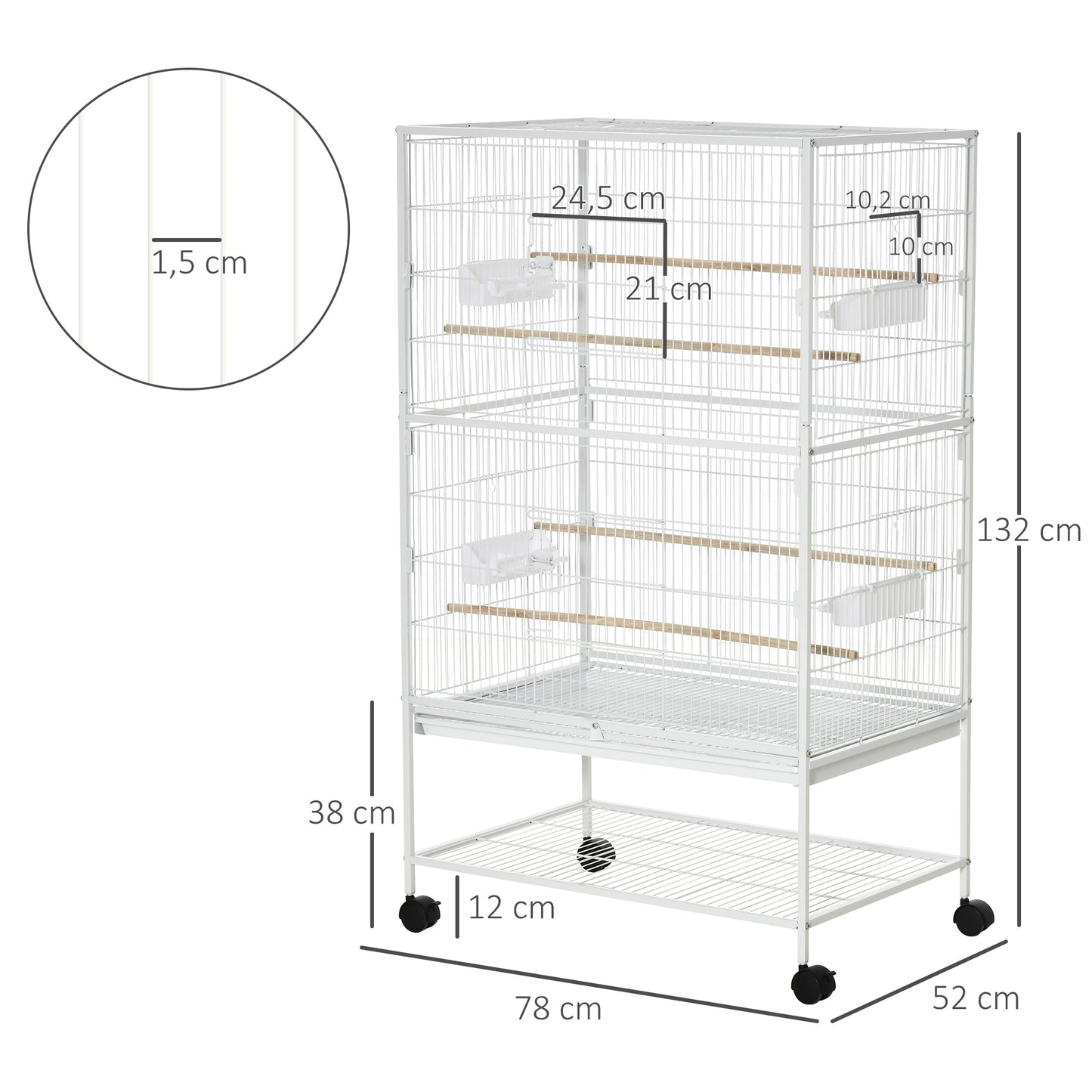 Pawhut Jaula Para Pájaros Con Ruedas 78x52x132 Cm Con Bandeja Extraíble Puertas_2