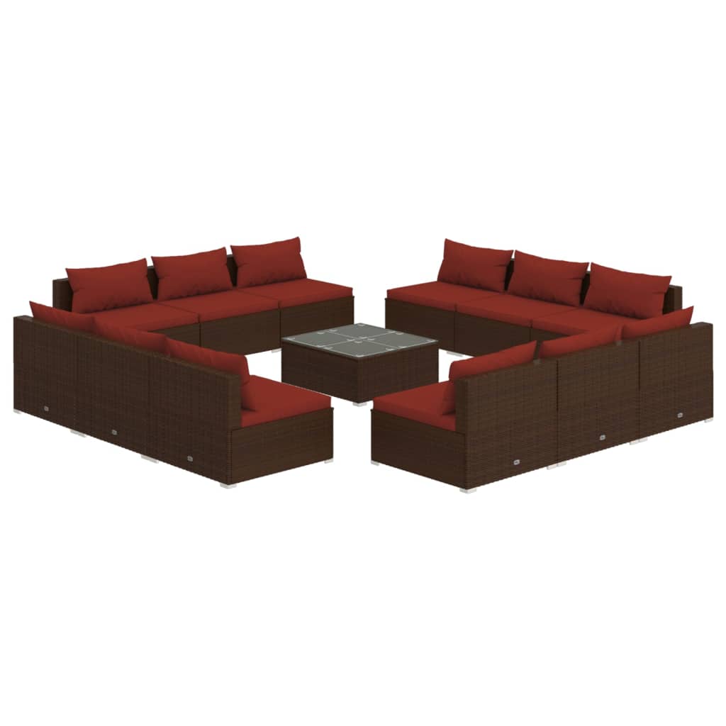Set Muebles De Jardín 13 Pzas Y Cojines Ratán Sintético Marrón / Vetonek_0