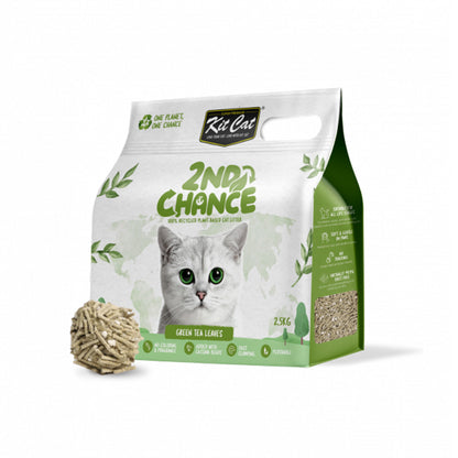 Kit de areia para gatos Eco 2nd Chance - Chá verde 2,5 kg Folhas de chá verde, ervilha e mandioca