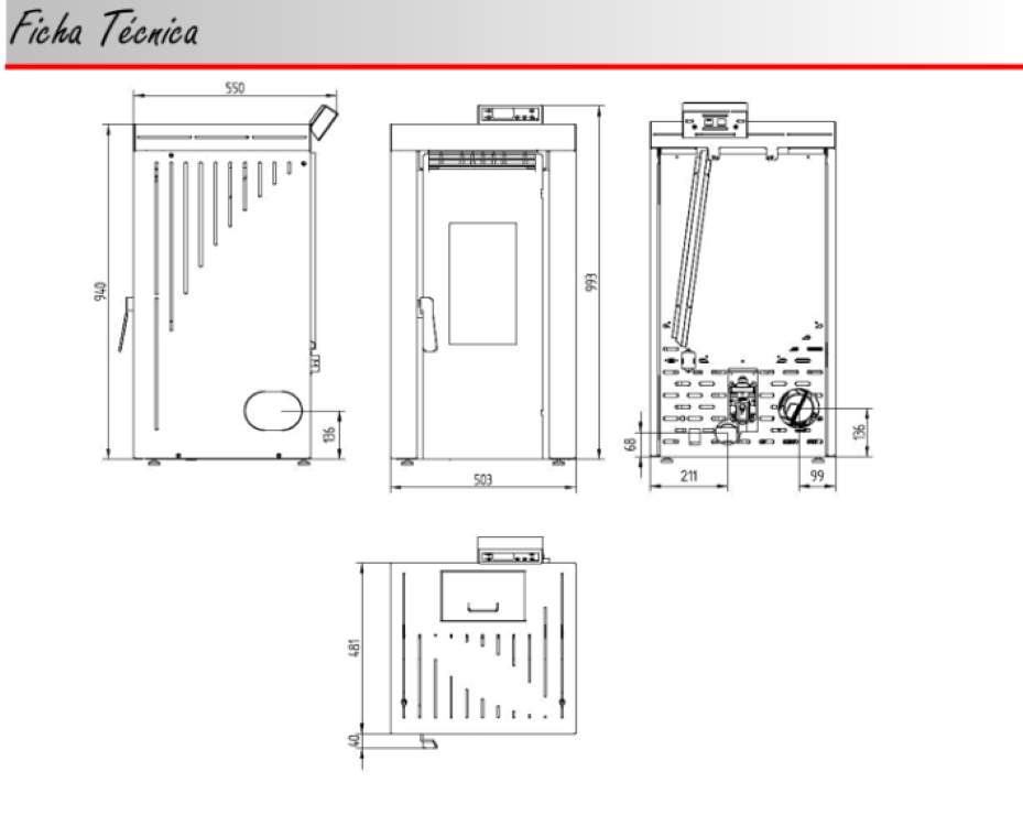 BRICOSOL Estufa de pellets aire frontal cristal serigrafiado FM Modelo BP-200 Burdeos_3