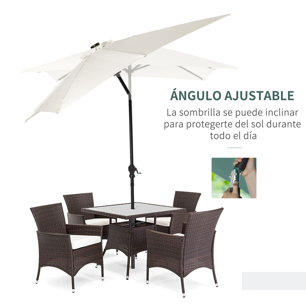 Sombrilla De Jardín Outsunny Acero, Poliéster Blanco 268x205x248 Cm_5