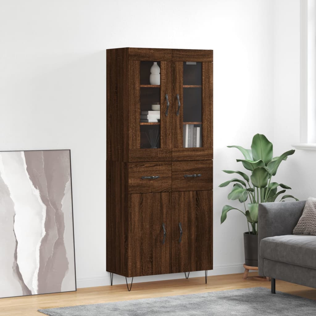 Aparador Alto Madera Contrachapada Marrón Roble 69,5x34x180 Cm_0