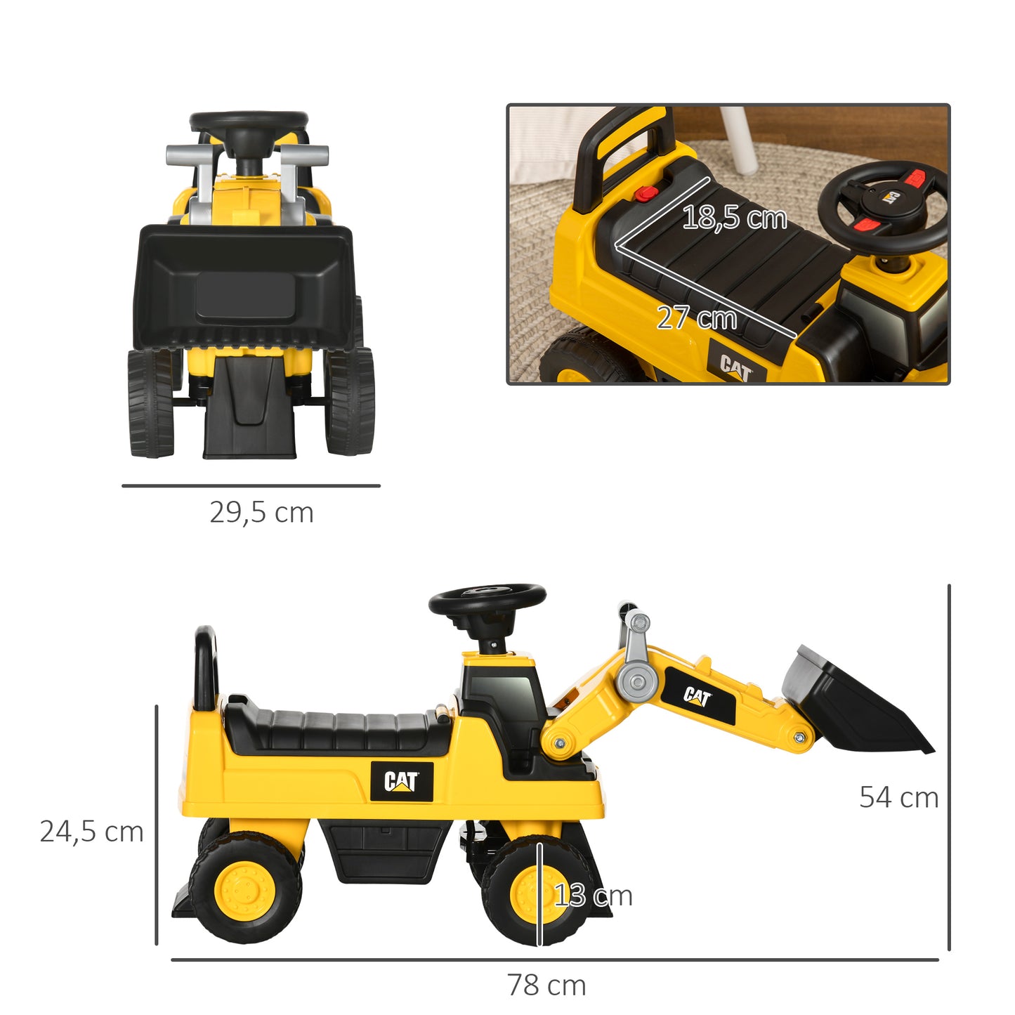 Homcom Tractor Correpasillos Con Licencia Caterpillar 78x29,5x54 Cm Amarillo_2
