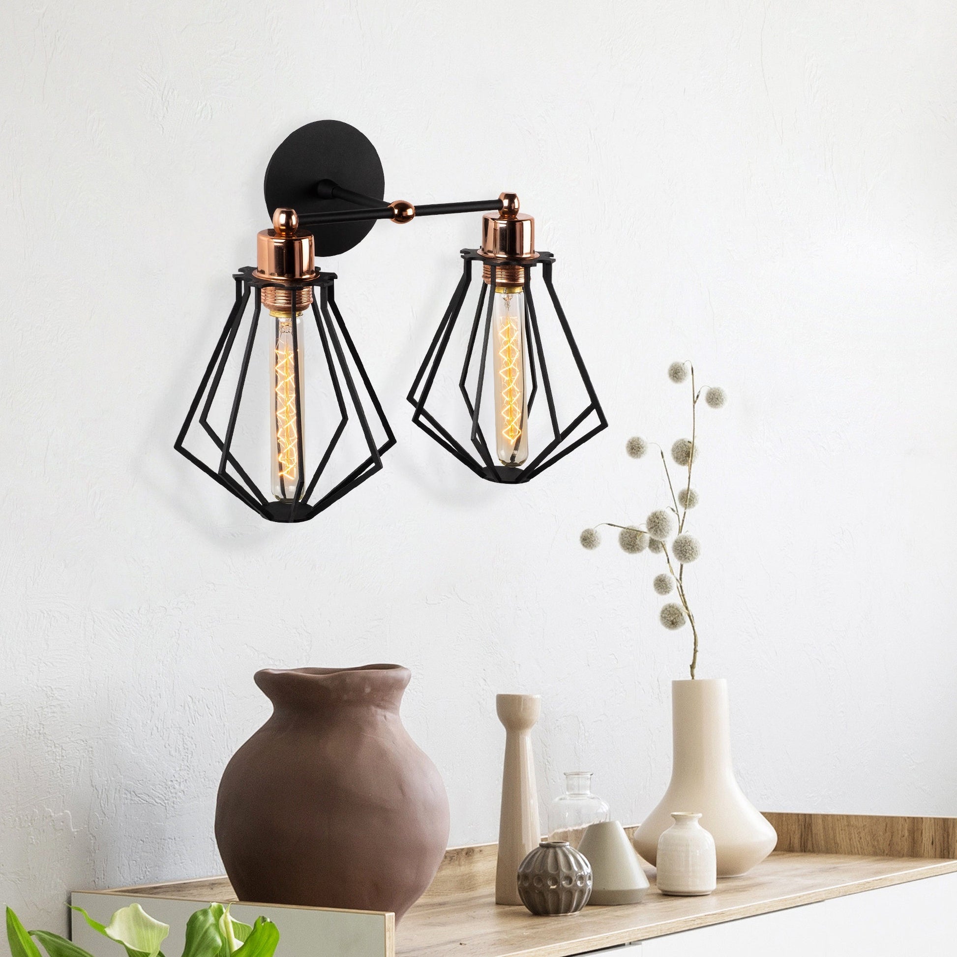 Aplique De Pared, Hierro , Negro, 38x38x30, Casquillo E 27 Max 40 W