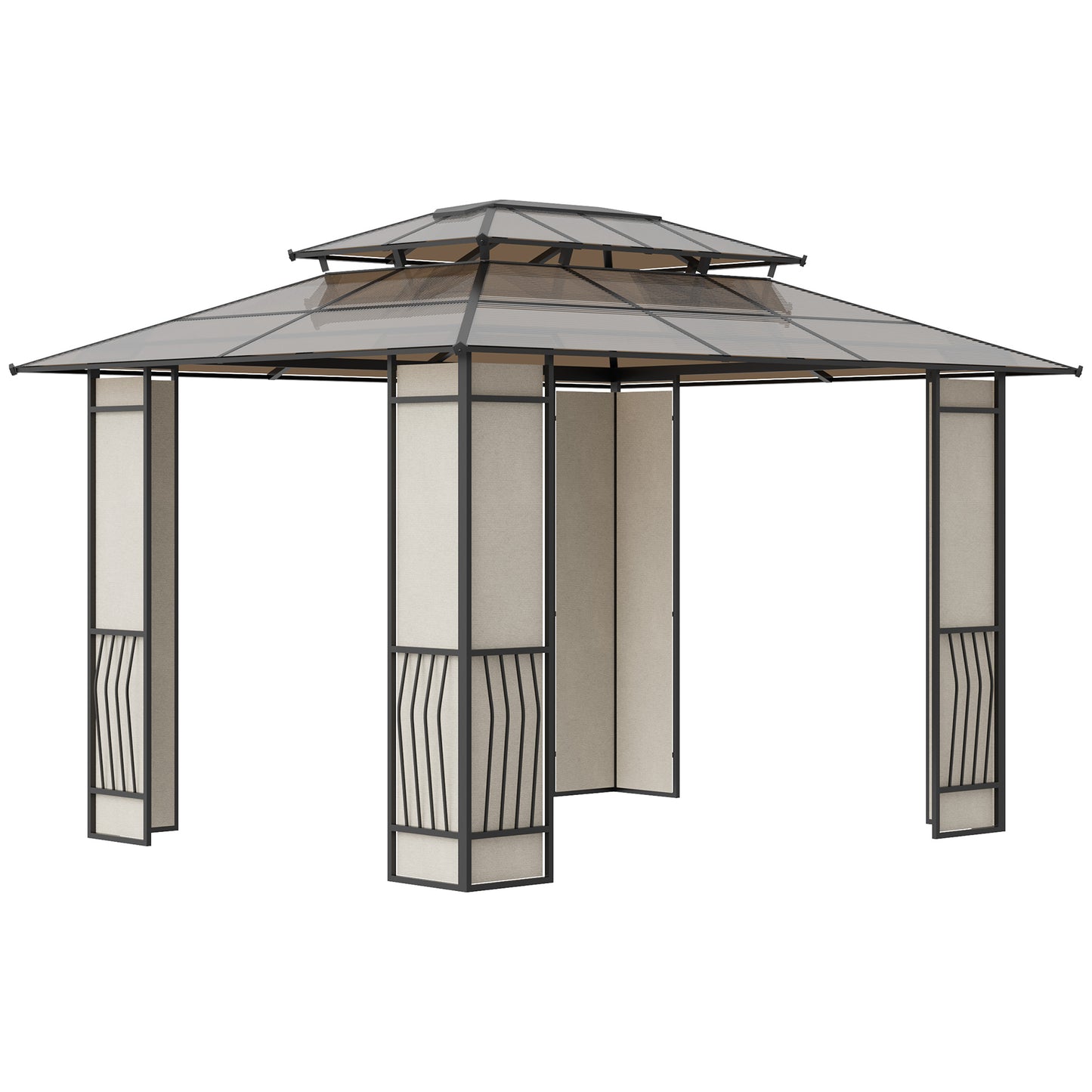 Outsunny Cenador De Jardín 3,6x3 M Con Techo De Policarbonato Y Protección Solar_0
