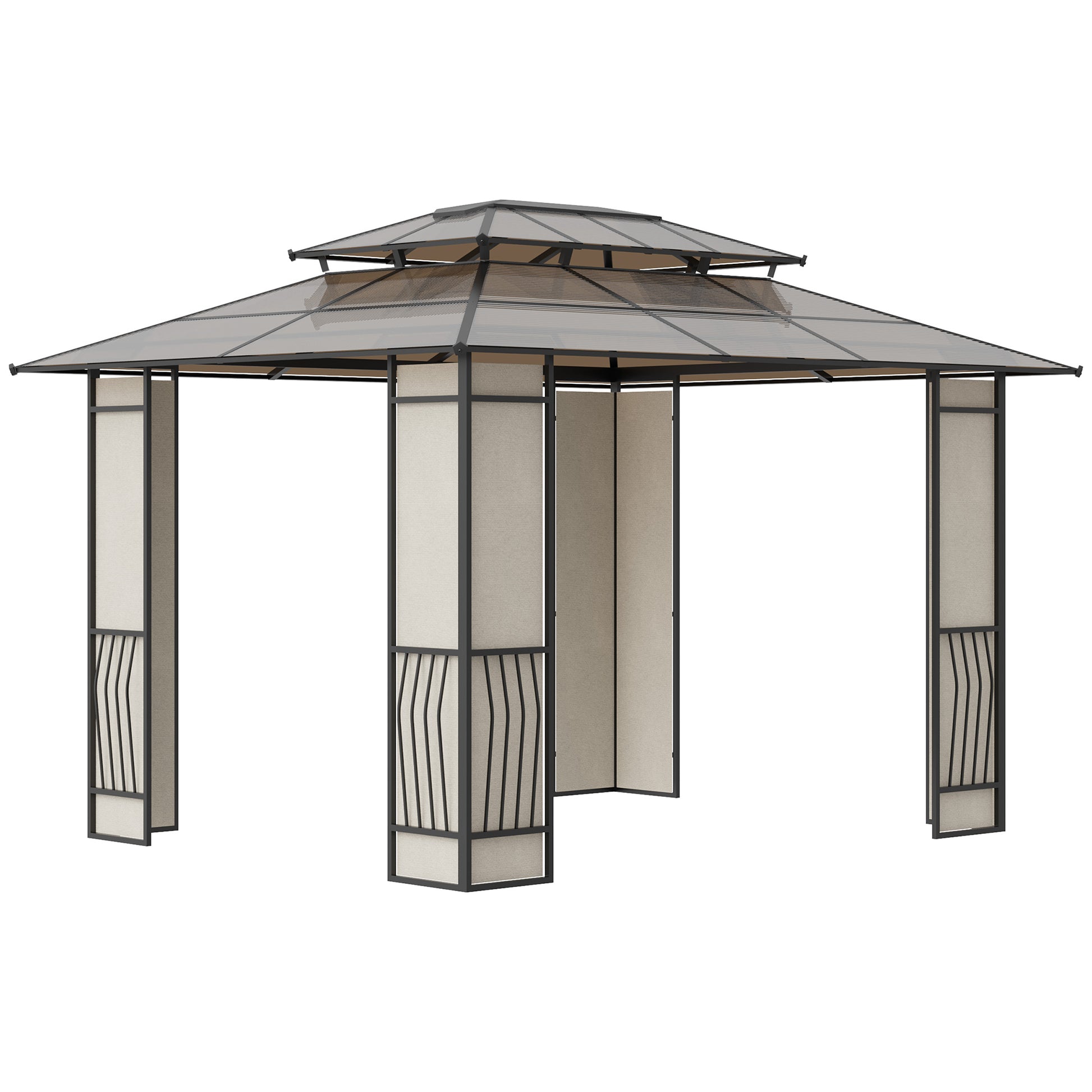 Outsunny Cenador De Jardín 3,6x3 M Con Techo De Policarbonato Y Protección Solar_0