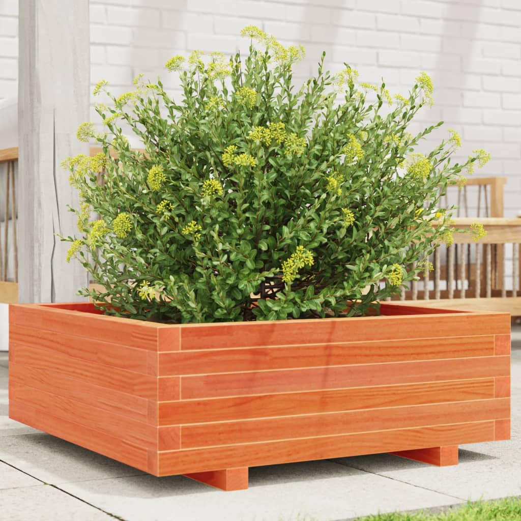 Jardinera De Madera Maciza De Pino Marrón Cera 70x70x26,5 Cm_1