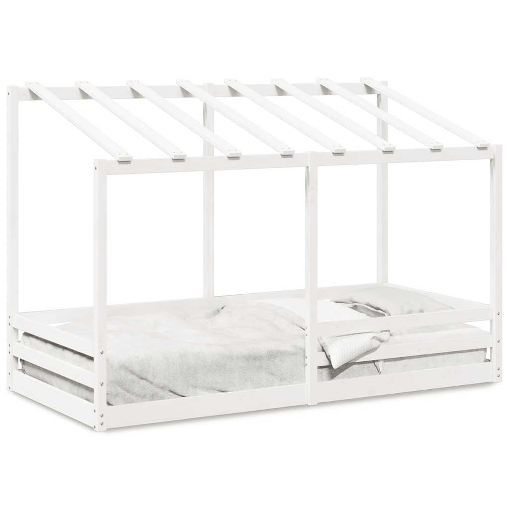 Cama Infantil Con Techo Madera Maciza Pino Blanca 100x200 Cm_0