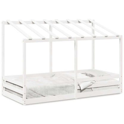Cama Infantil Con Techo Madera Maciza Pino Blanca 100x200 Cm_0