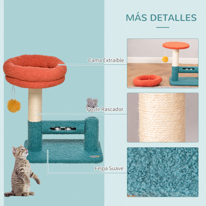 Pawhut Rascador Para Gatos Con Cama Cascabeles Poste Rascador De Sisal Juguetes_5