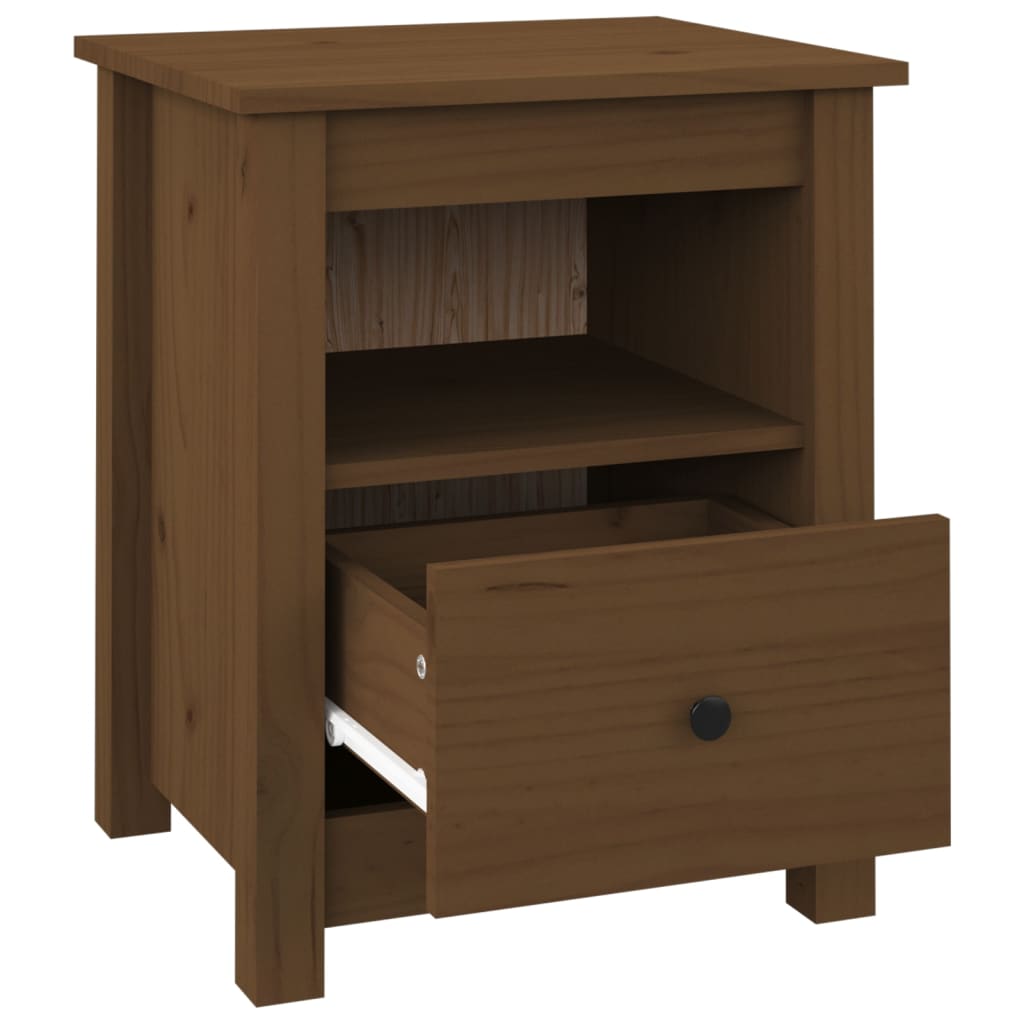 Mesita De Noche Madera Maciza De Pino Marrón Miel 40x35x49 Cm_4