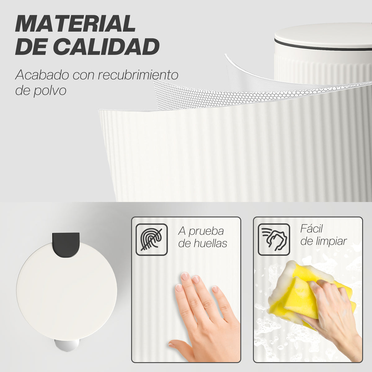 Balde De Lixo Homcom Metal E Plástico Creme Branco 36x30x60,5 Cm 851-063v00cw_5