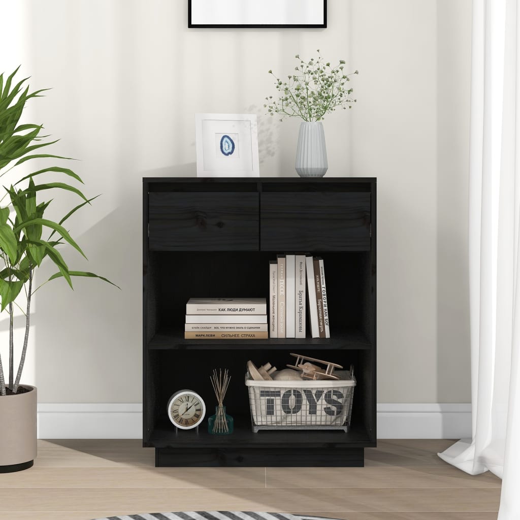 Mesa Consola De Madera Maciza De Pino Negro 60x34x75 Cm / Vetonek_4