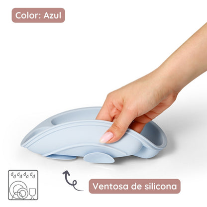 Plato De Silicona Con Compartimentos Y Ventosa Azul_1