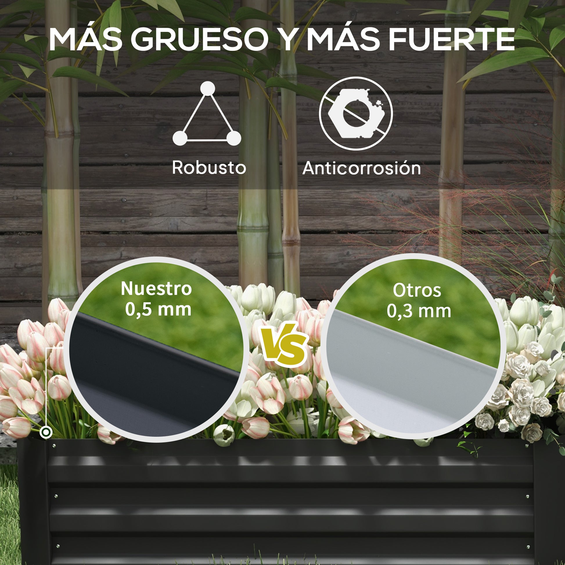 Outsunny Juego De 2 Jardineras Exterior Grandes De Acero 100x50x30 Cm Negro_5