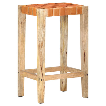 Taburetes De Bar 2 Piezas Cuero Auténtico Marrón 75 Cm_0