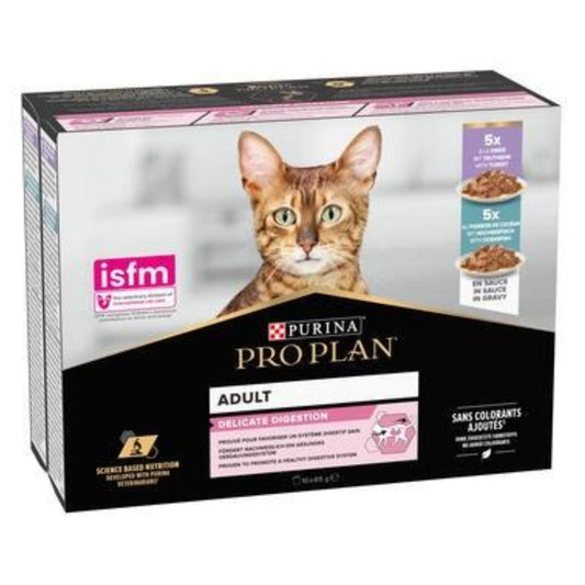 PURINA PRO PLAN Gato Adulto Digestão Delicada com Peru e Peixe em Molho Saqueta 10 x 85 g