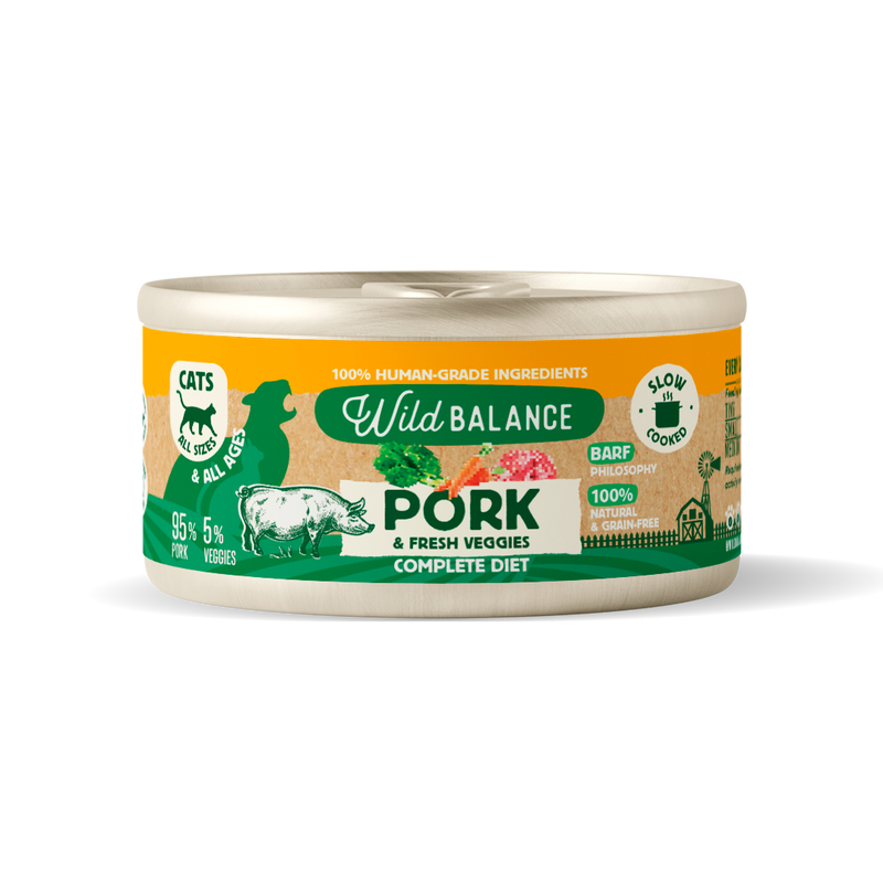 Wild Balance porco e vegetais BARF lata para gatos 120 gr
