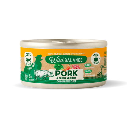 Wild Balance porco e vegetais BARF lata para gatos 120 gr