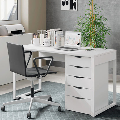 Escritorio Mesa De Ordenador Oficina Estudio, Patas Estructura Metálica Industrial 76x135x60cm, Briebe, Smuk, Blanco_2