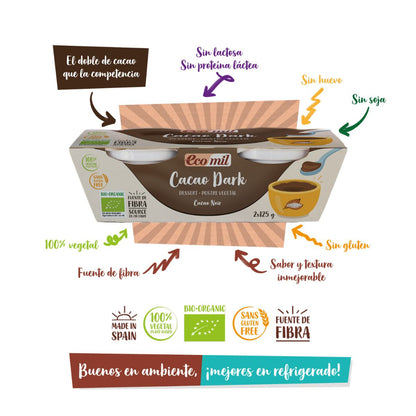 Sobremesa de Cacau Amargo Biológico Ecomil 2 unidades de 125 g