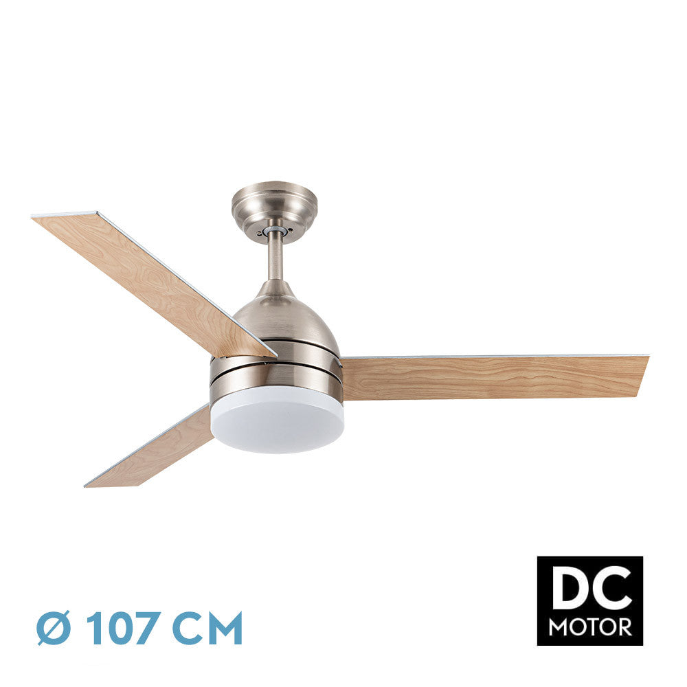 Ventilador Dc Legio 26w Niquel 3aspas Plata/haya 107d 2950lm 3000-4000-6000k Remoto+memoria+temporizador_1