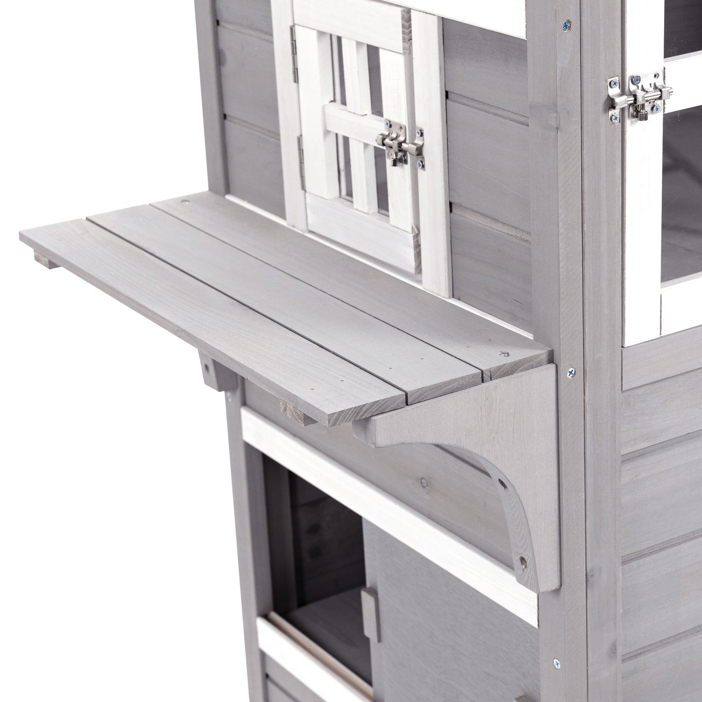 Pawhut Caseta Para Gatos De Madera Exterior De 3 Pisos Con Múltiples Entradas_4